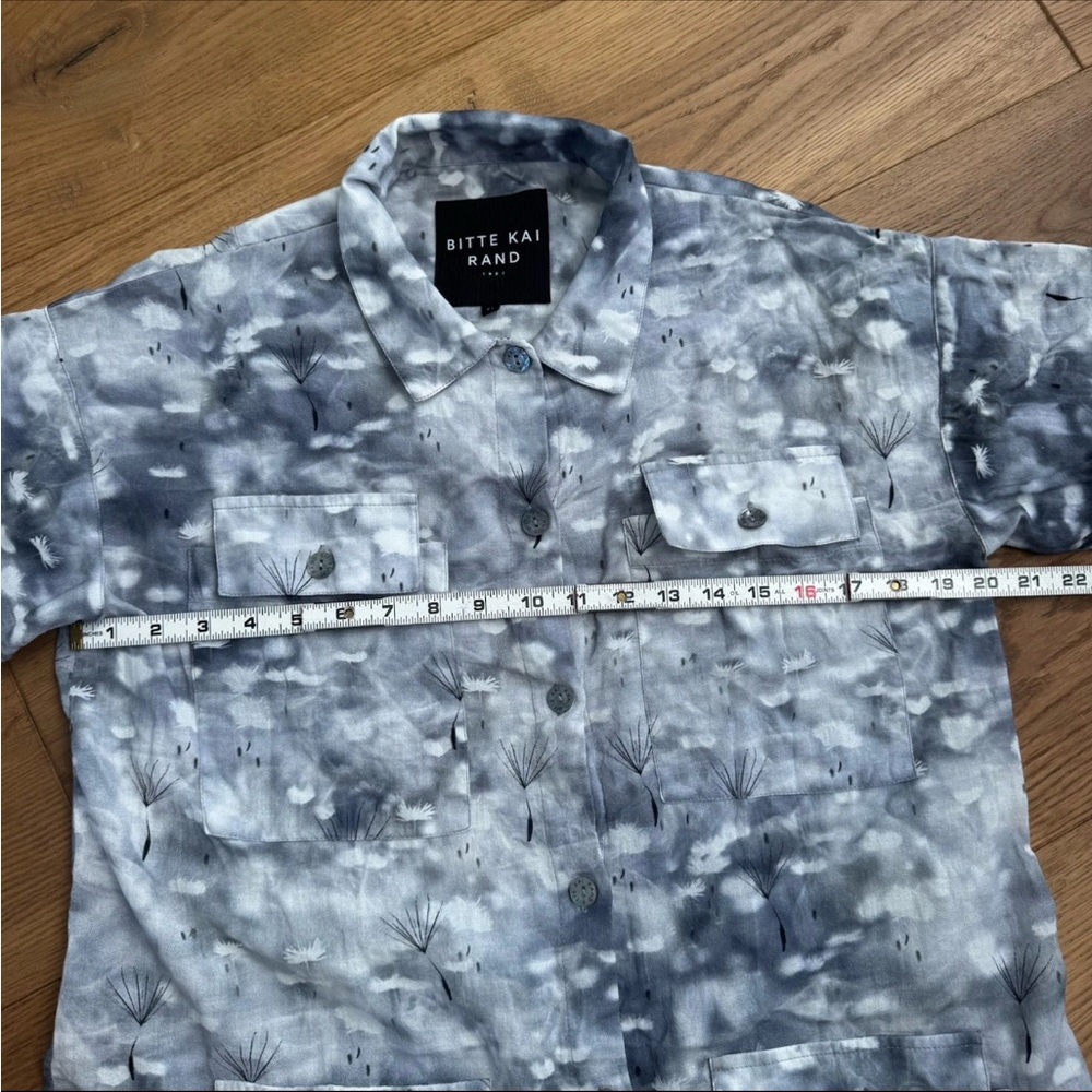 Bitte Kai Rand Cotton Shirt Dress Gray Dandelion Print Utility Pockets Sz M EUC - Picture 10 of 12